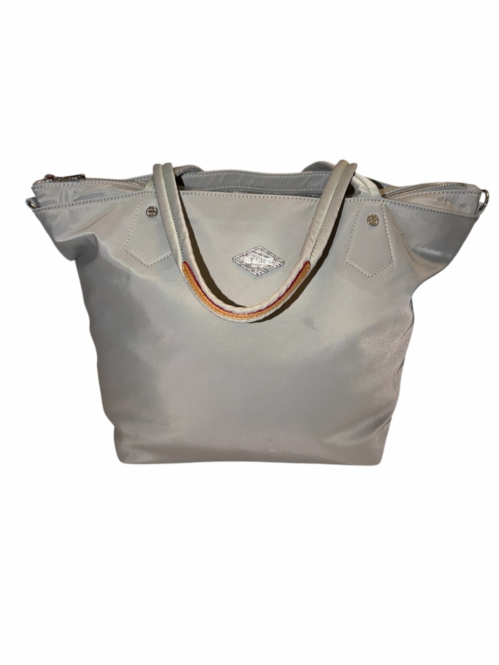 MZ Wallace Grey Nylon Leather Tote Shoulder Bag Lightweight Travel Work Office